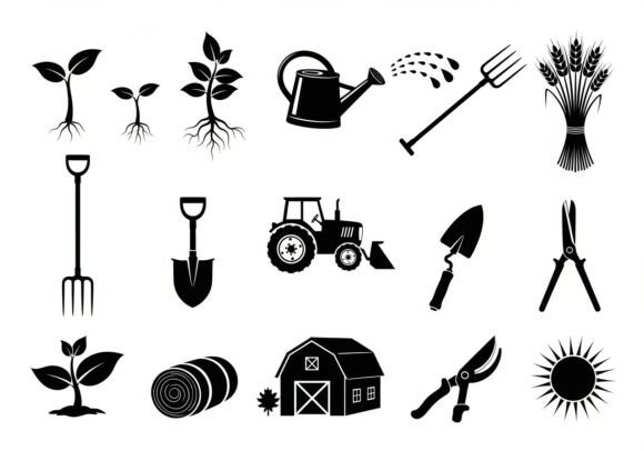 Download Black and White Gardening Tools Equipmen - Gardening tools Collection