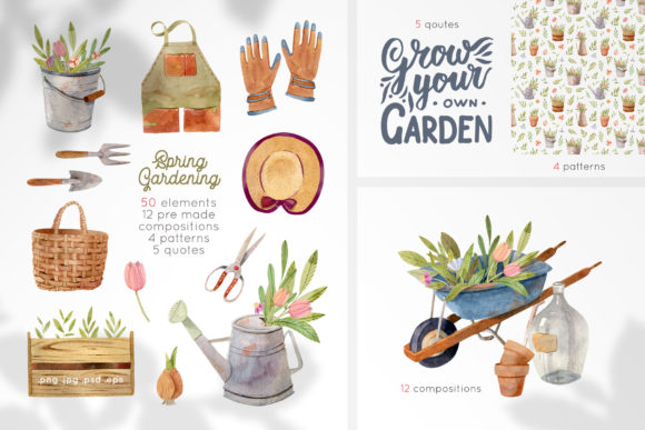 Download Gardening Tools Watercolor Collection - Gardening tools Collection
