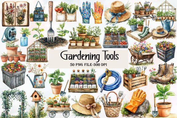 Download Watercolor Gardening Tools Clipart - Gardening tools Collection