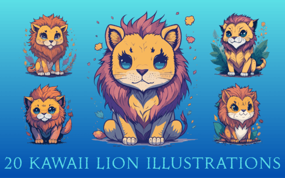 Download 20 Kawaii Lion Illustrations - Illustration Collection