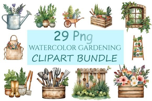 Download Watercolor Gardening Tools Clipart - Gardening tools Collection